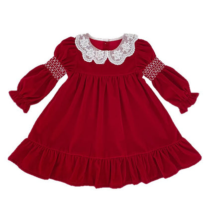 Christmas Red Ruffle Collar Dress for Girls