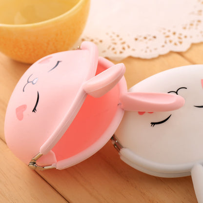 Monedero de gel de sílice de dibujos animados, monedero de conejo adorable coreano, bolso de color caramelo, bolso para llaves, bolso para dama