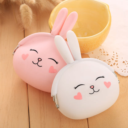 Monedero de gel de sílice de dibujos animados, monedero de conejo adorable coreano, bolso de color caramelo, bolso para llaves, bolso para dama
