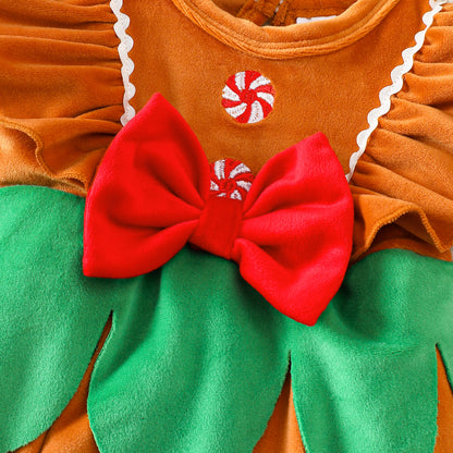Infant Romper Summer Ruffle Lantern Sleeve Bow Baby Girl Christmas Triangle Bodysuit