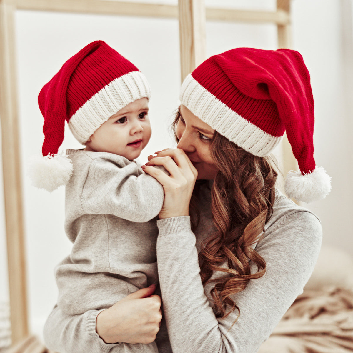 Winter Fur Ball Mother Baby Knitting Cap Christmas Warm Cap Parent-Child Cap