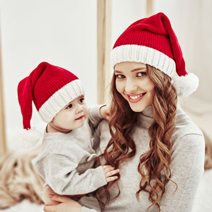 Winter Fur Ball Mother Baby Knitting Cap Christmas Warm Cap Parent-Child Cap