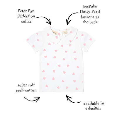Peter Pan Short Sleeved T-Shirt - Pink Hearts
