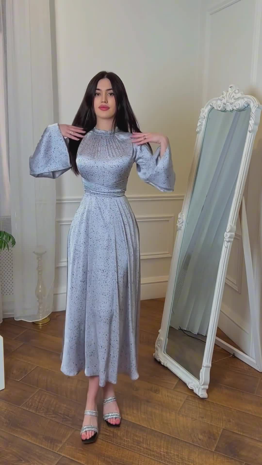 Bedrucktes Shu Feng-Kleid aus Satin für Damen