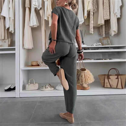 New Summer Linen Ice Silk Leisure Fashion Suit Two-piece Pants