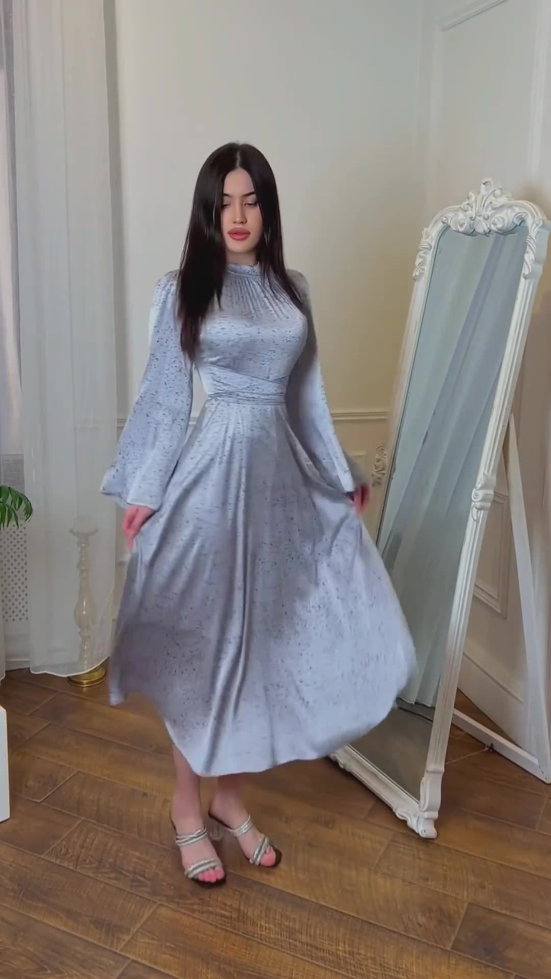 Bedrucktes Shu Feng-Kleid aus Satin für Damen