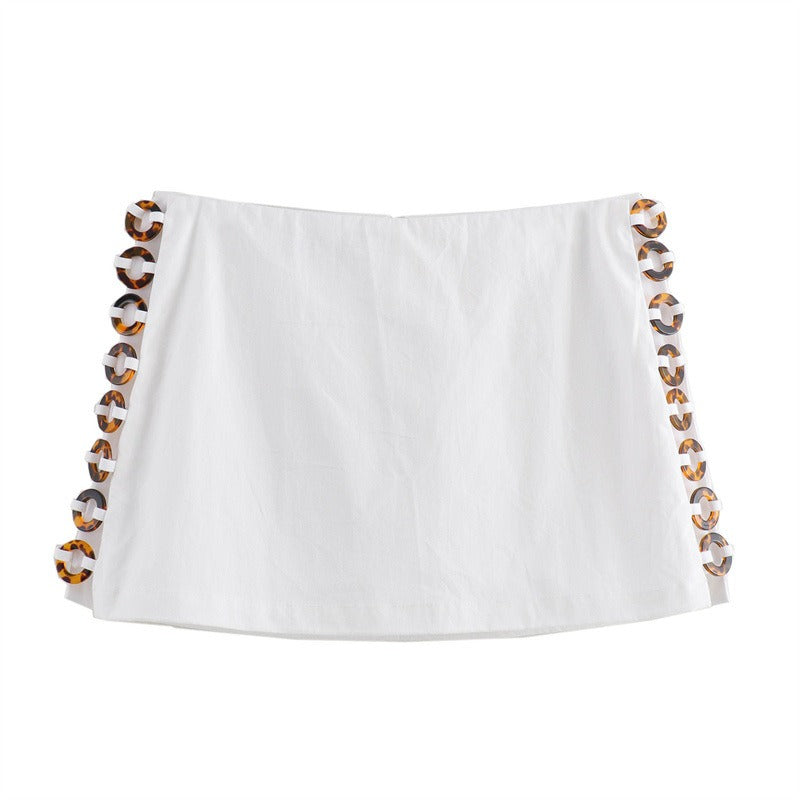 Accessories hanging neck short top, short skirt and pants set for women