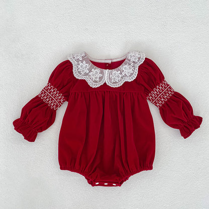 Christmas Red Ruffle Collar Dress for Girls