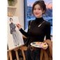 Chic High Neck Hollow Knit Fleece-Lined Warm Inner Layer Top for Women