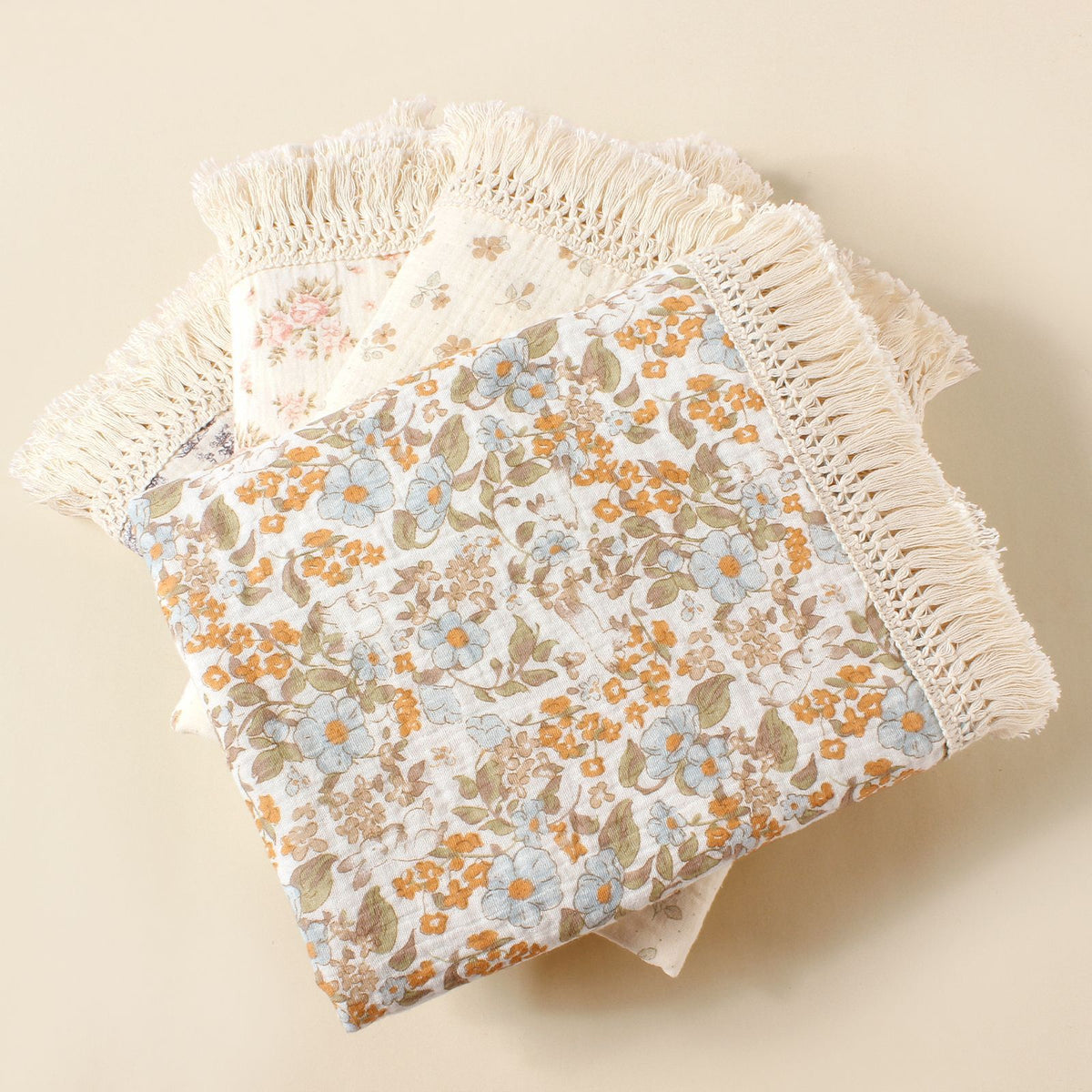 Double layer gauze blanket baby printed pure cotton crepe cloth trolley cover blanket tassel lace baby shawl blanket