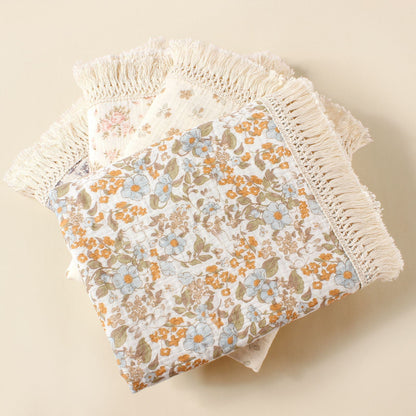 Double layer gauze blanket baby printed pure cotton crepe cloth trolley cover blanket tassel lace baby shawl blanket