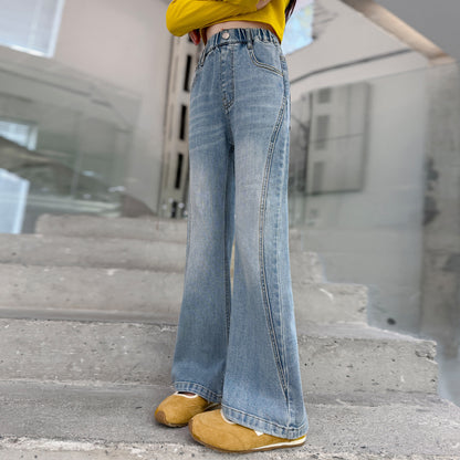 Girls' Micro Flare Jeans, Elastic Flared Pants for Older Girls