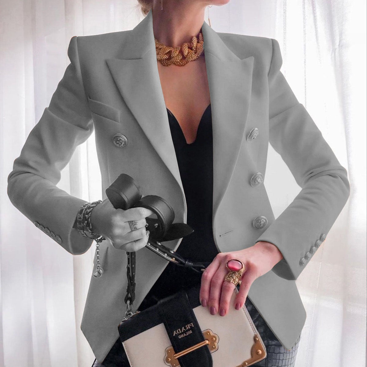 Women's autumn and winter new solid color fashionable casual suit short jacket for women
