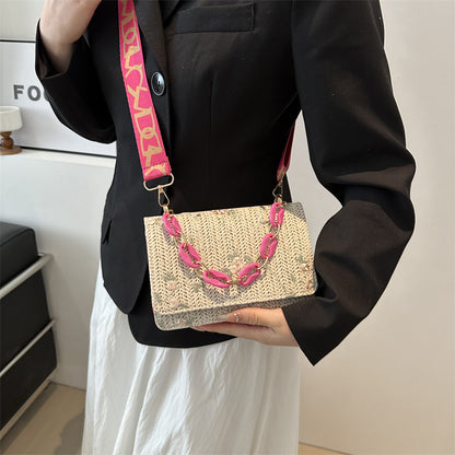 Damenmode Stroh kleine quadratische Tasche Acryl Kette