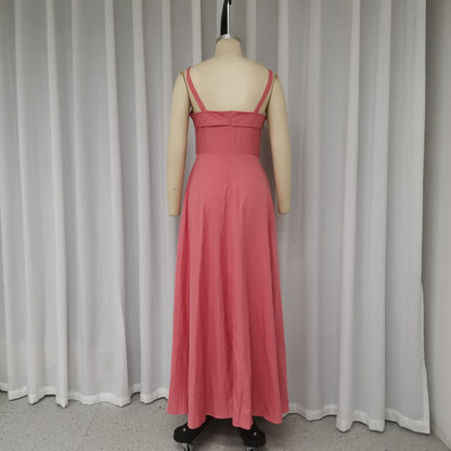 Vestido sexy de color liso con abertura y tirantes en los hombros