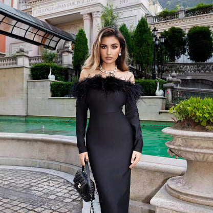 Vestido de una pieza con cuello de piel y vendaje para mujer