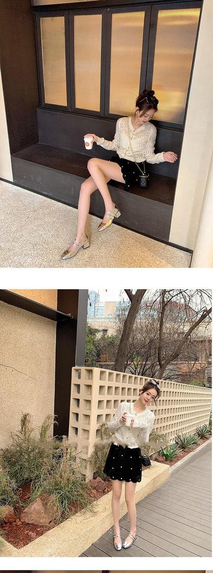 Square Toe Chunky Heel Buckle Mid-heel High Heel Women's Shoes