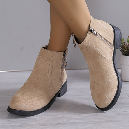 Square Heel Suede Round Buckle Side Zipper Short Tube Female Plus Size