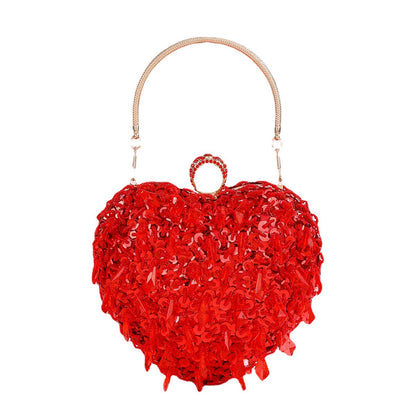 Embroidered Beaded Heart-shaped Dinner Bag