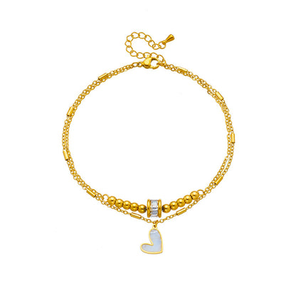 Joyería de moda Boho Classic Love Heart Ankle Chain Pulsera de cadena de doble capa Tobillera Charm Borla Cadena de pierna Cadena de pie Mujeres Accesorios de joyería de fiesta
