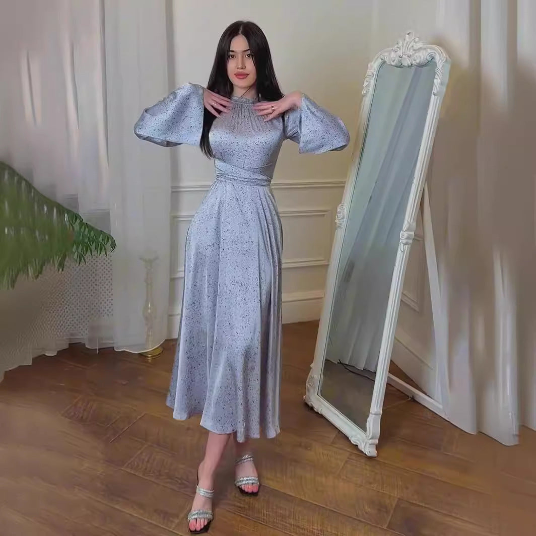 Bedrucktes Shu Feng-Kleid aus Satin für Damen