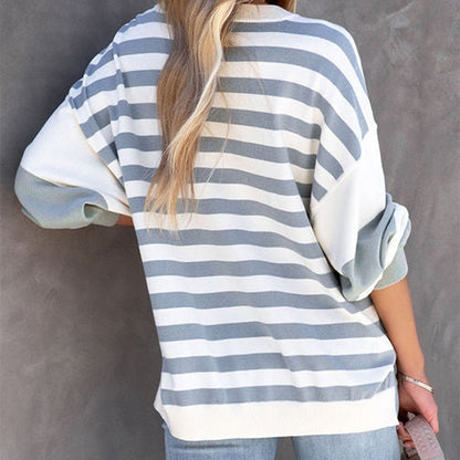 Modischer, lässiger Pullover mit gestreiften Schultern für Damen