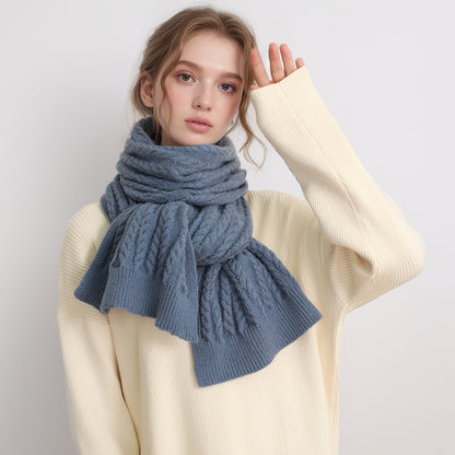 European And American Autumn And Winter Thickening Warm Wool Scarf Artificial Cashmere Solid Color Texture Knitted Scarf