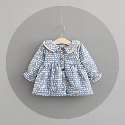 Nuevo vestido de otoño e invierno para niñas con vestido de princesa coreana para bebés y niñas, falda de puntos gruesa de cachemira para bebés