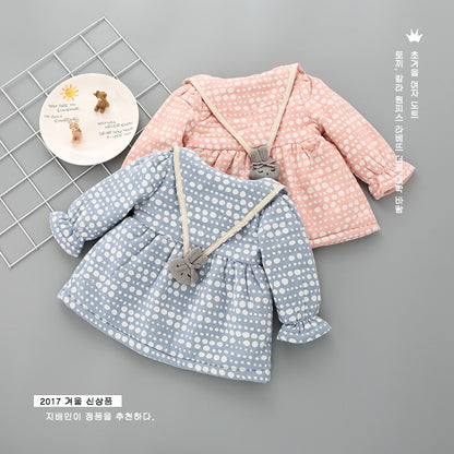 Nuevo vestido de otoño e invierno para niñas con vestido de princesa coreana para bebés y niñas, falda de puntos gruesa de cachemira para bebés