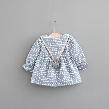 Nuevo vestido de otoño e invierno para niñas con vestido de princesa coreana para bebés y niñas, falda de puntos gruesa de cachemira para bebés