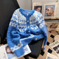 Color blocked thick jacquard cardigan Fel Island sweater for women