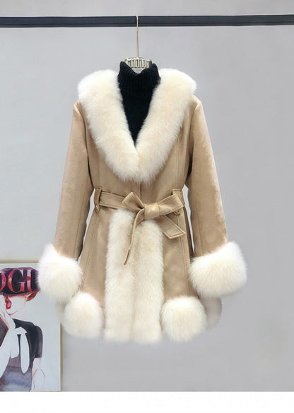 Ledermantel Wildleder Fell integriert Mittellang Western Style Slimming