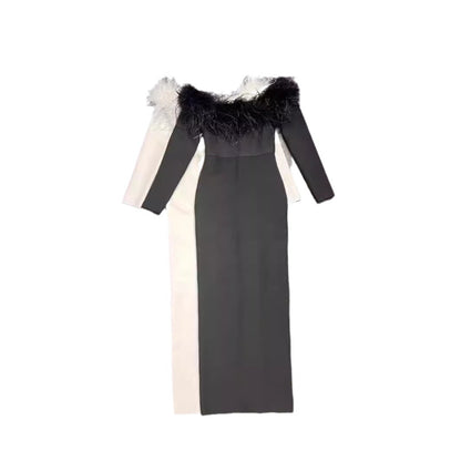 Vestido de una pieza con cuello de piel y vendaje para mujer