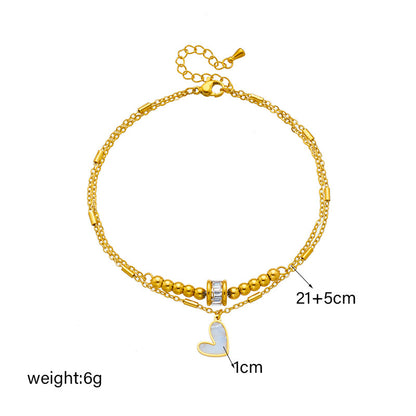 Joyería de moda Boho Classic Love Heart Ankle Chain Pulsera de cadena de doble capa Tobillera Charm Borla Cadena de pierna Cadena de pie Mujeres Accesorios de joyería de fiesta