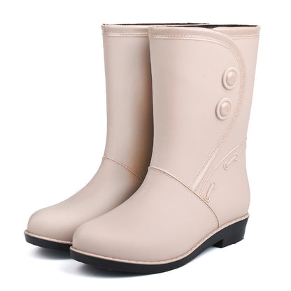Botas de lluvia acolchadas de terciopelo de moda para mujer, botas de lluvia cálidas hasta la rodilla