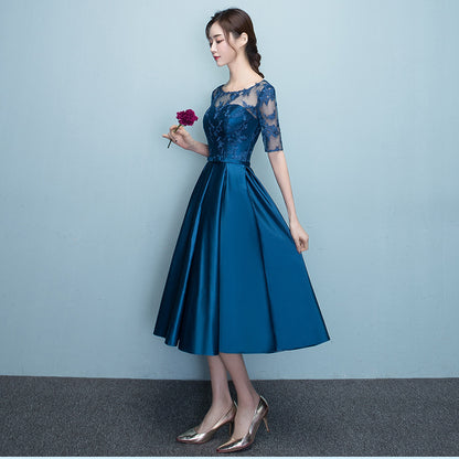Vestido de noche azul ajustado de estilo occidental para banquete de verano, elegante, de largo medio, para fiesta anual