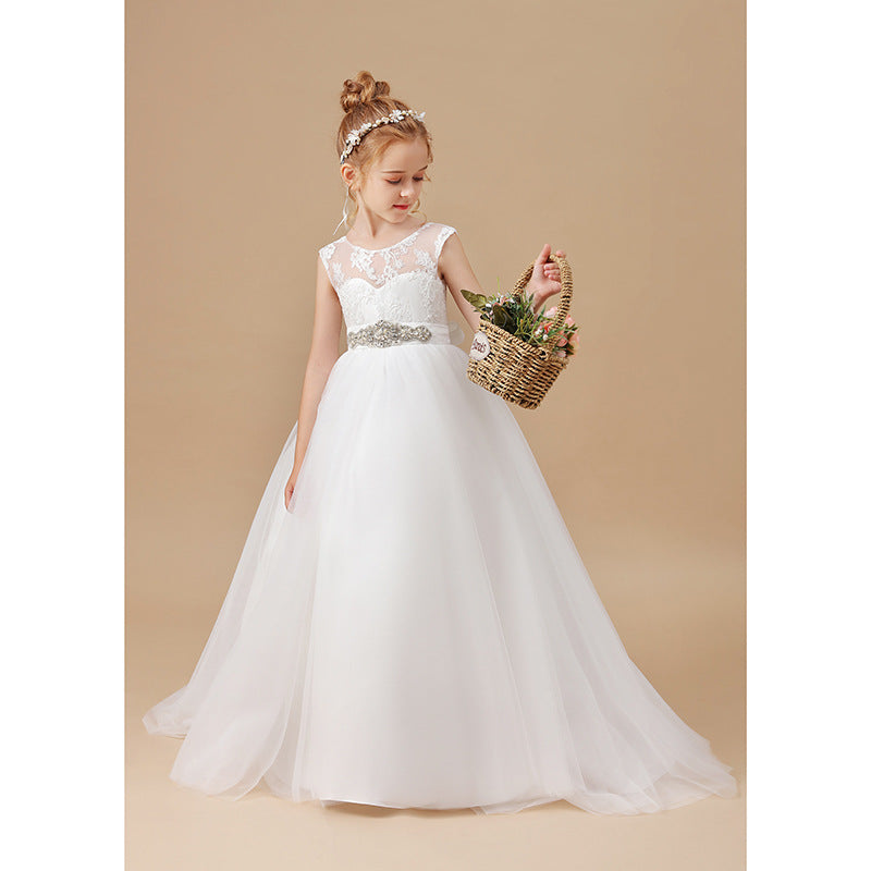 Weißes Blumenmädchen-Hochzeitskleid für Mädchen