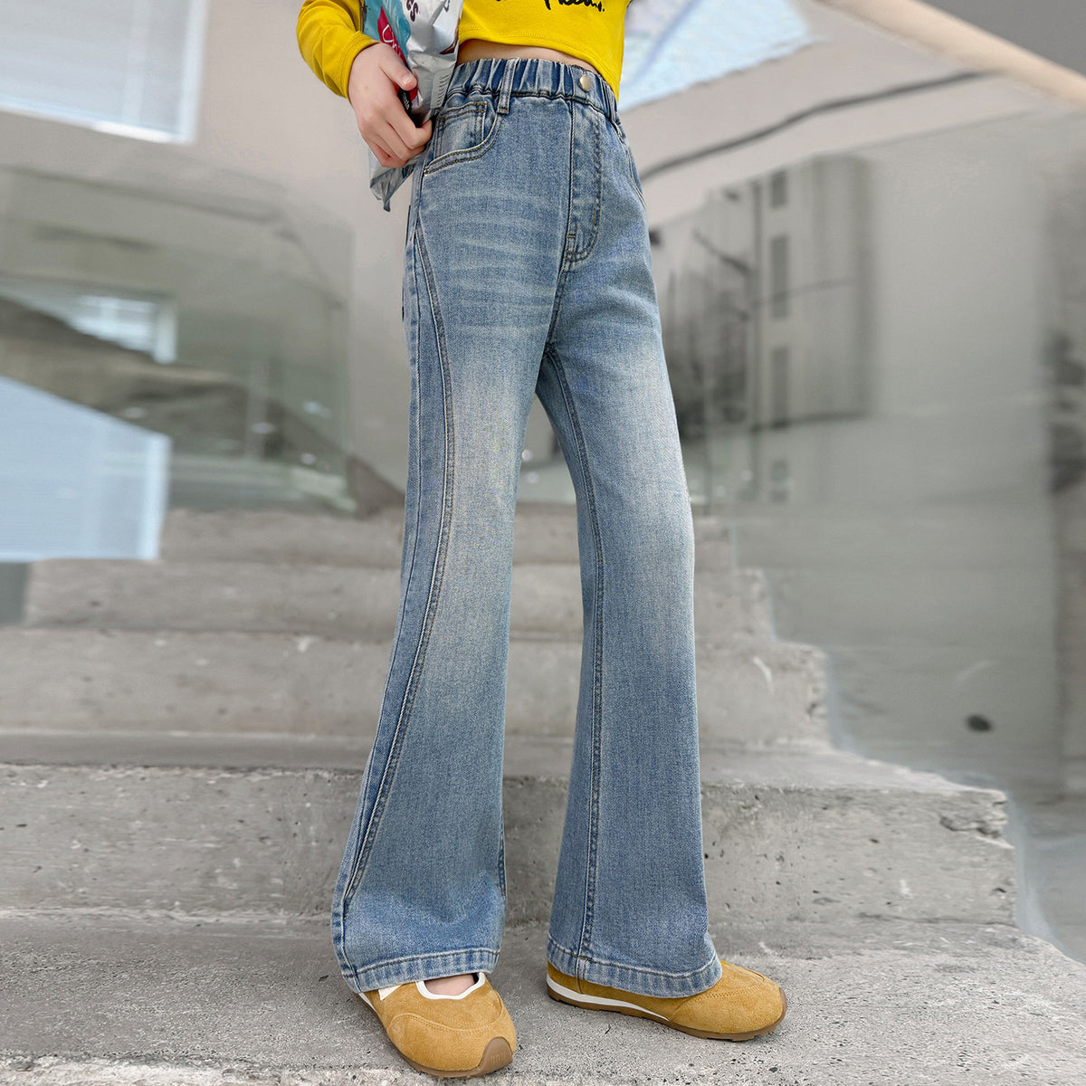 Girls' Micro Flare Jeans, Elastic Flared Pants for Older Girls