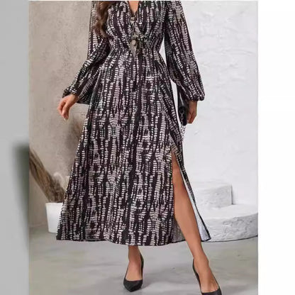 V-neck Long Sleeve Tie-dye Dress