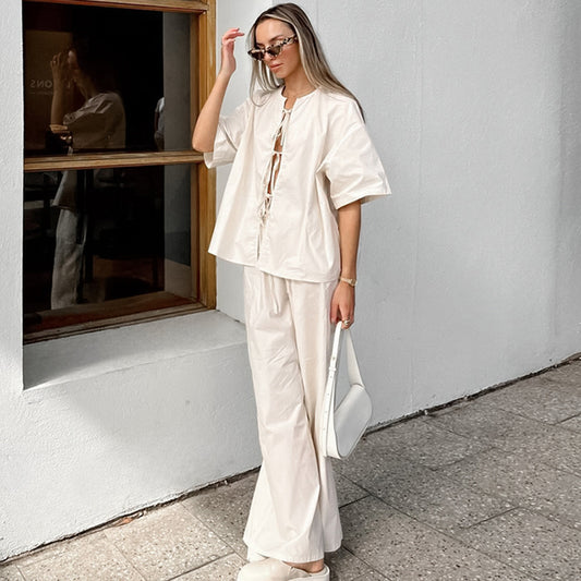 Reine Baumwolle gebunden Mode Anzug Niche Apricot Simple
