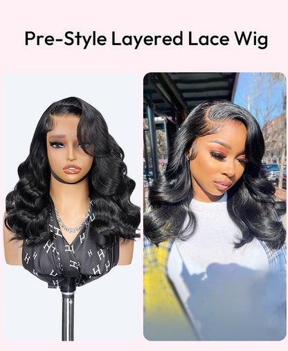 Chic Luxe Hair Ready To Go Bleached Pre-Cut Lace Side Part Wavy Layer Cut Wig | 100% Human Hair | 250% Density
