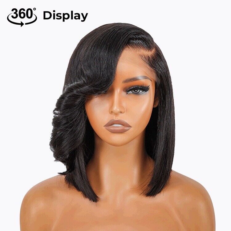 Chic Luxe Hair Side Bang Layered Cut Wavy Bob Wig | Glueless | 100% Human Hair