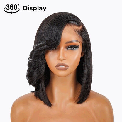 Chic Luxe Hair Side Bang Layered Cut Wavy Bob Wig | Glueless | 100% Human Hair