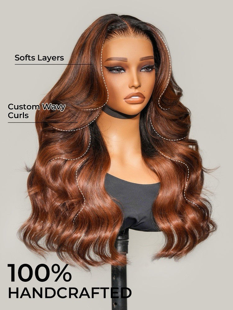 Chic Luxe Hair Original Caramel Balayage Highlight 13x4 Front Customized Wavy Wig | 100% Human Hair
