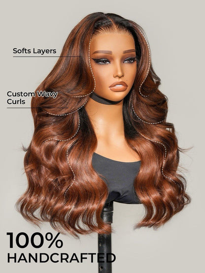 Chic Luxe Hair Original Caramel Balayage Highlight 13x4 Front Customized Wavy Wig | 100% Human Hair