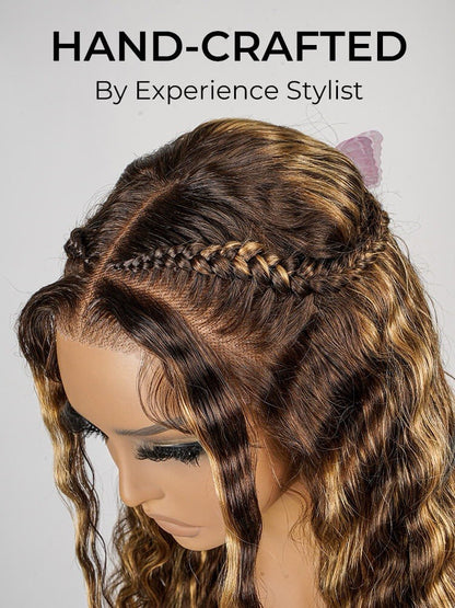 Chic Luxe Hair Glueless #P4/27 Color Highlight Styled Crimped Wavy Front Wig | 100% Human Hair