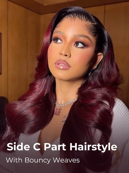 Chic Luxe Hair M Hairline Side Part #1B/99J Ombre Body Wave 13x6 Lace Frontal Wig | 100% Human Hair