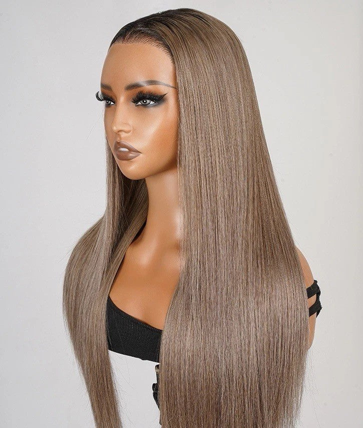 Chic Luxe Hair Ash Brown Ombre Silky Straight Pre-Plucked Frontal Ready To Go Wig | 100% Human Hair