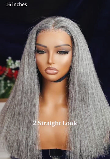 Chic Luxe Hair Glueless Blunt Cut Ready To Wear Ash Grey HD Lace Front Bob Wig | Straight | 100% Human Hair | 250%