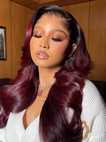 Chic Luxe Hair M Hairline Side Part #1B/99J Ombre Body Wave 13x6 Lace Frontal Wig | 100% Human Hair